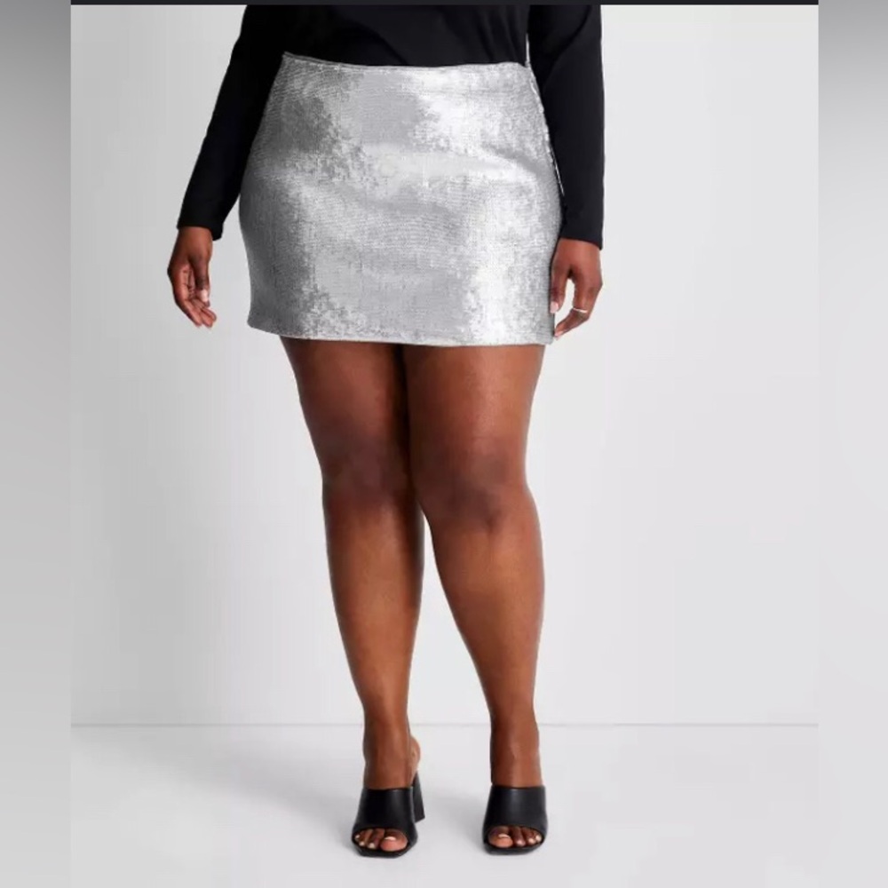 NEW‎ Future Collective Silver Sequin Mini Skirt.